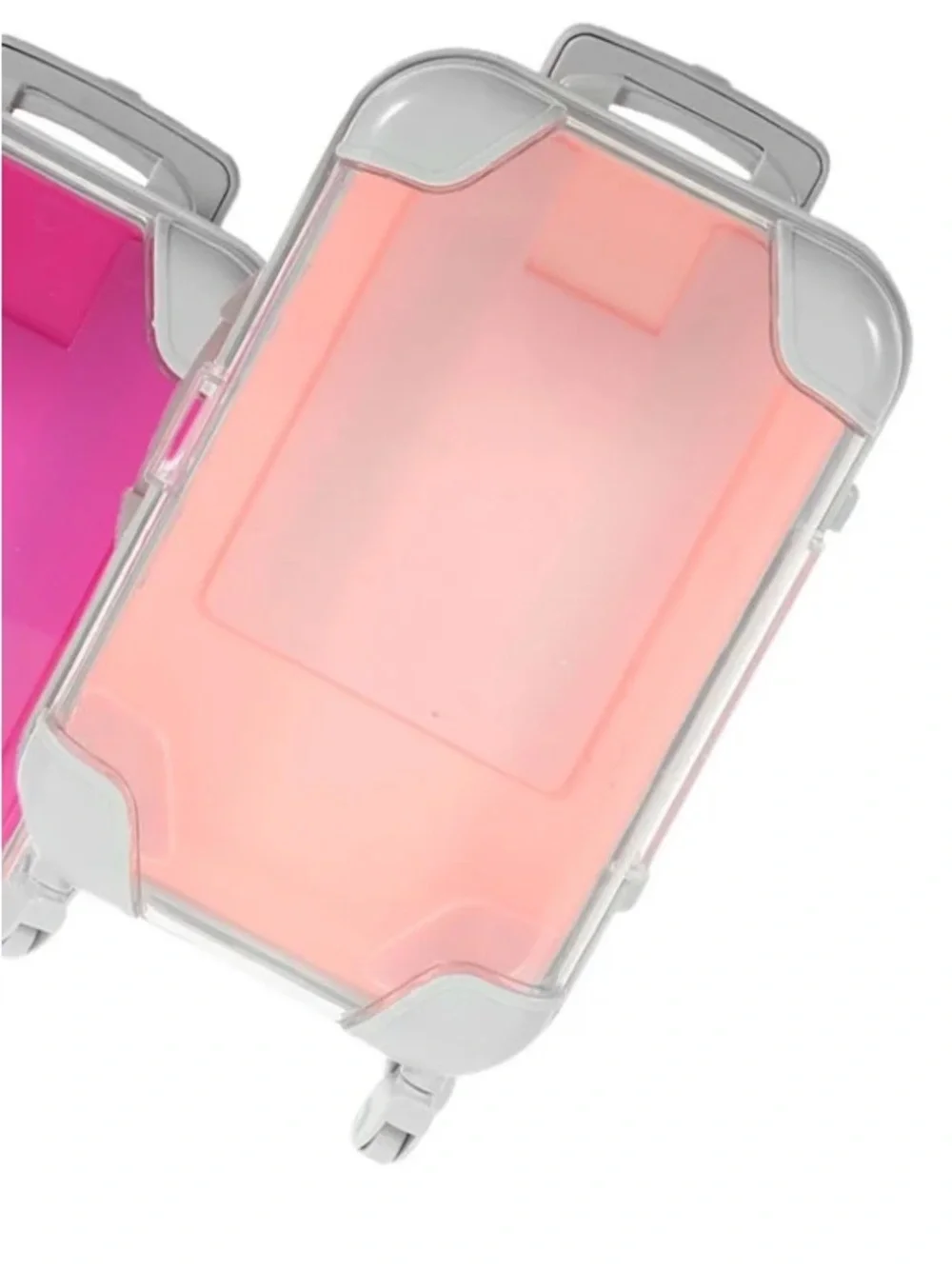 Pink Mini Suitcase Pill Organizer with Gray Trim